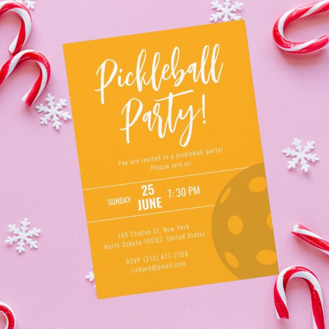 Retro Style Neon Orange Themed Pickleball Geburtst Einladung (Von Creator hochgeladen)