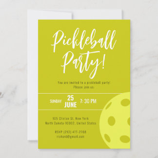 Retro Style Neon Yellow Themed Pickleball Geburtst Einladung