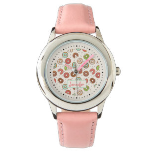 Retro Style Niedliche Donut Muster Armbanduhr