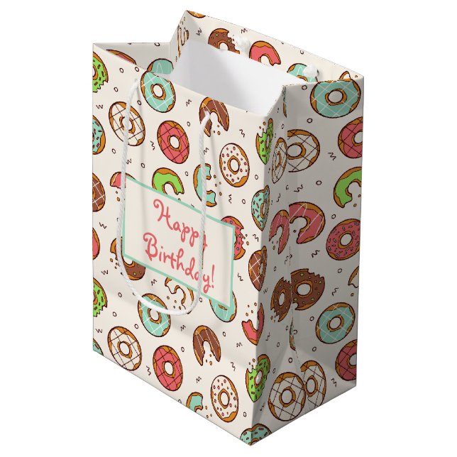 Retro Style Niedliche Donut Muster Geburtstag Mittlere Geschenktüte (Vorderseite Schrägansicht)