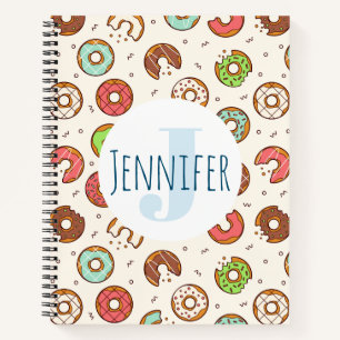 Retro Style Niedliche Donut Muster Monogramm Notizbuch