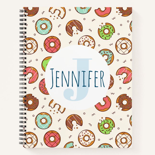 Retro Style Niedliche Donut Muster Monogramm Notizbuch (Vorderseite)
