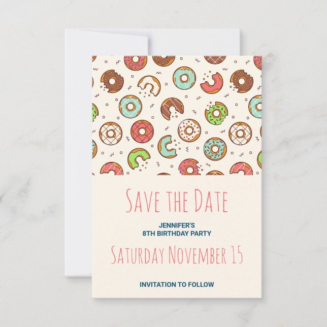 Retro Style Niedliche Donut Muster Save The Date (Vorderseite)