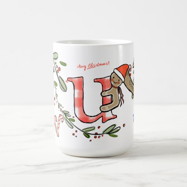 Retro Style Niedliches Weihnachtsmonogramm U mit N Kaffeetasse (Mittel)