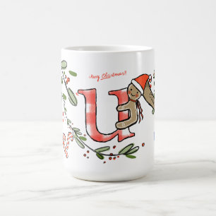 Retro Style Niedliches Weihnachtsmonogramm U mit N Kaffeetasse