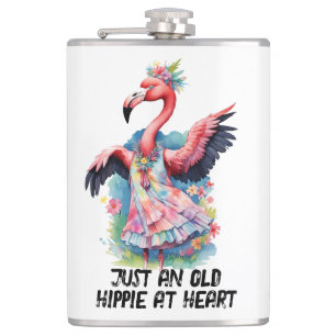 Retro Style Old Hippie bei Heart Dancing Flamingo Flachmann
