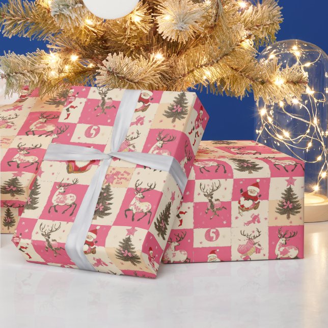 Retro Style Pine Tree und Santa Geschenkpapier (Feiertage)