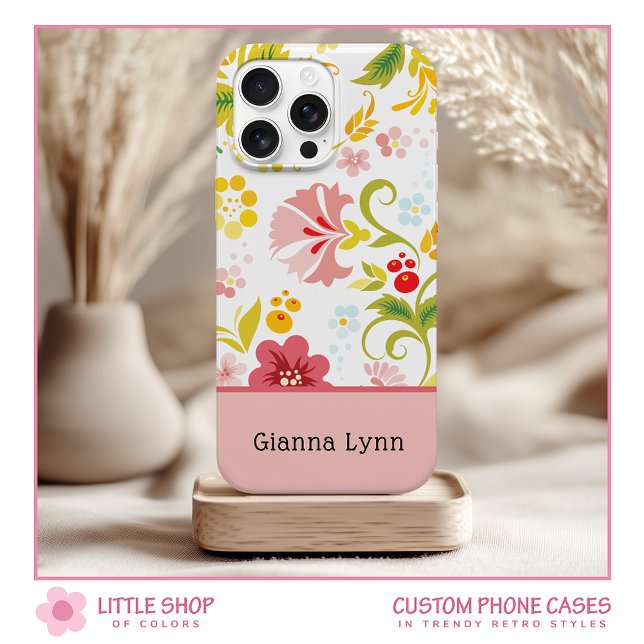 Retro Style Pink Floral Monogram Case-Mate iPhone Hülle (Von Creator hochgeladen)