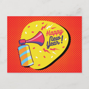 Retro-Style-Pop-Art Frohes Neues Jahr Postkarte