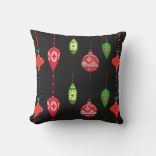 Retro Style Red Green Ornaments Weihnachten Kissen