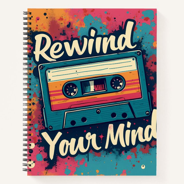 Retro Style rewind your mind Notizbuch (Vorderseite)