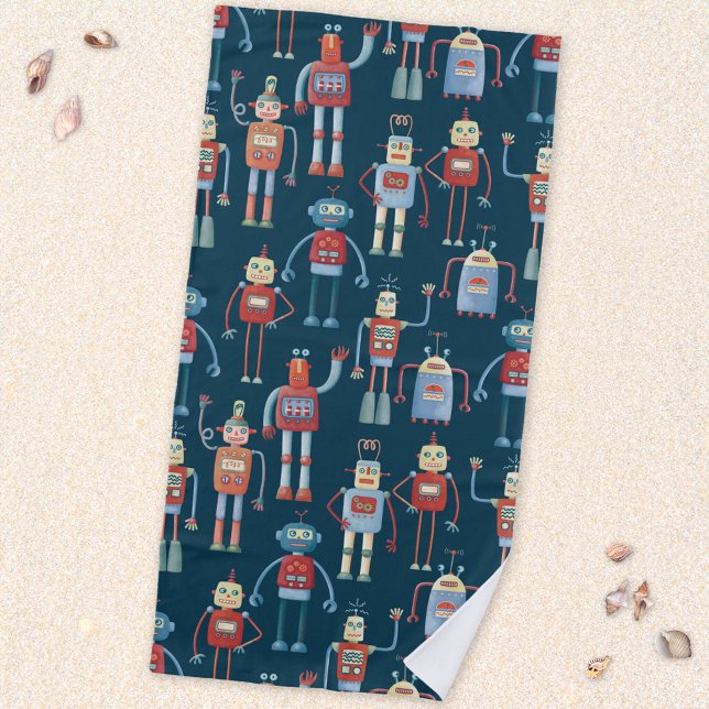 Retro Style Robots der 1950er Jahre Strandtuch (Retro robots fun beach towel)