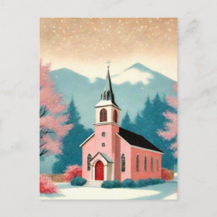Retro Style Rosa Kirche Kunst, Dichtung Postkarte
