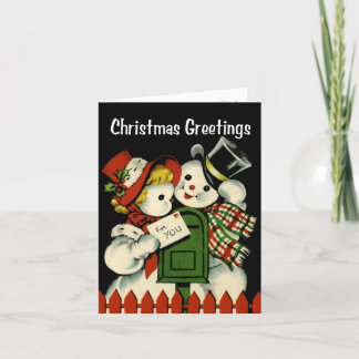 Retro-Style Snowman Couple Weihnachtskarte Feiertagskarte