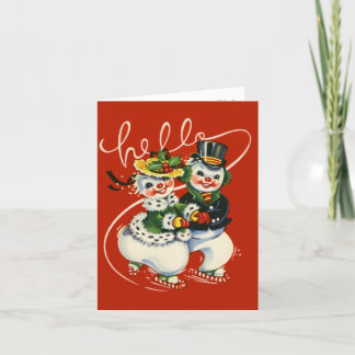 Retro-Style Snowman Couple Weihnachtskarte Feiertagskarte