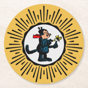 Retro-Style Starburst Cartoon-Katze-Rund Untersetz Runder Pappuntersetzer
