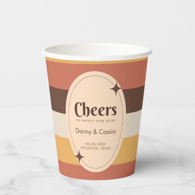 Retro Style Stripes Seventies Groovy 70er Hippie Pappbecher (Vorderseite)