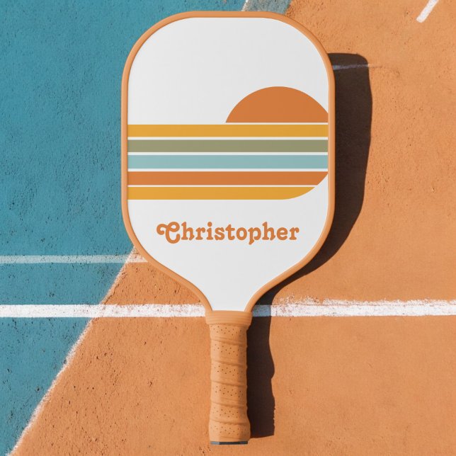 Retro Style Sunrise Pastel Rainbow-Skriptname Pickleball Schläger (Von Creator hochgeladen)