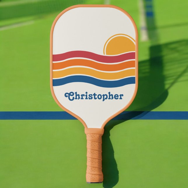Retro Style Sunrise Pastel Rainbow-Skriptname Pickleball Schläger (Von Creator hochgeladen)
