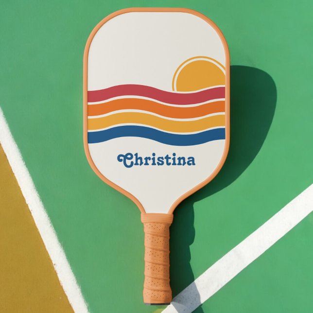 Retro Style Sunrise Pastel Rainbow-Skriptname Pickleball Schläger (Von Creator hochgeladen)