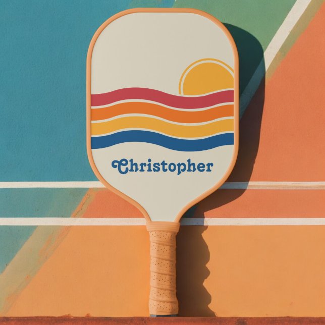 Retro Style Sunrise Pastel Rainbow-Skriptname Pickleball Schläger (Von Creator hochgeladen)