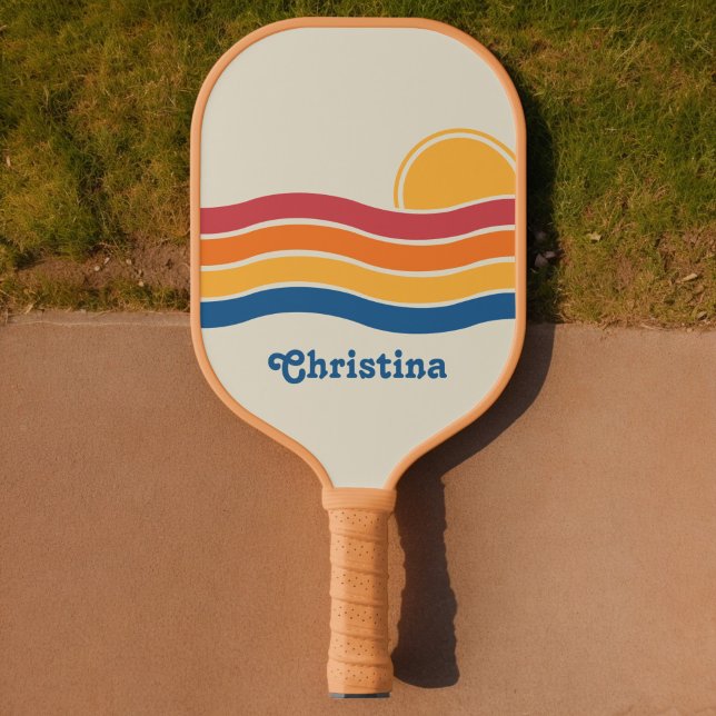 Retro Style Sunrise Pastel Rainbow-Skriptname Pickleball Schläger (Von Creator hochgeladen)