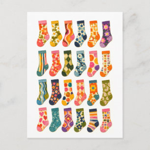 Retro-Style süße Socken Collage Postkarte