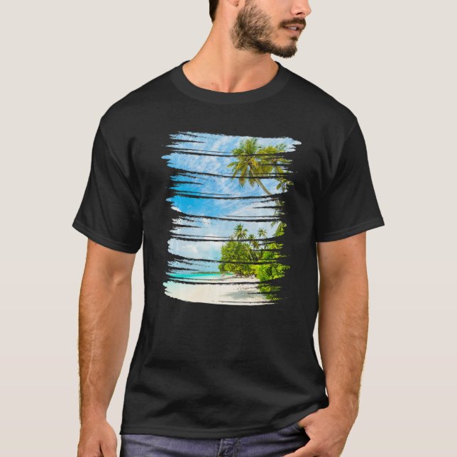 Retro Style Tropical Beach Sunset Island Palm Tree T-Shirt (Vorderseite)