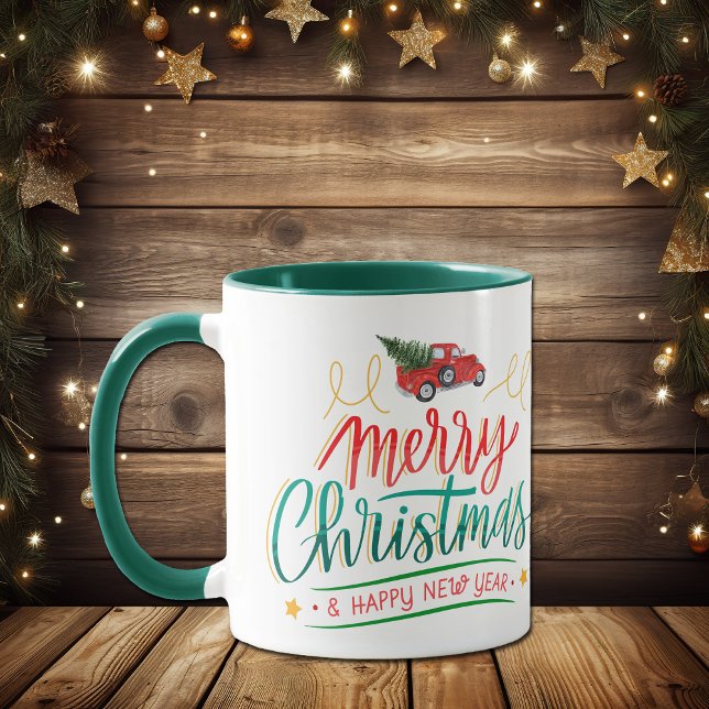 Retro Style Truck Frohe Weihnachten Tasse (Von Creator hochgeladen)