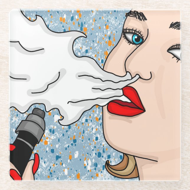 Retro Style Vaping Lady Glasuntersetzer (Vorderseite)
