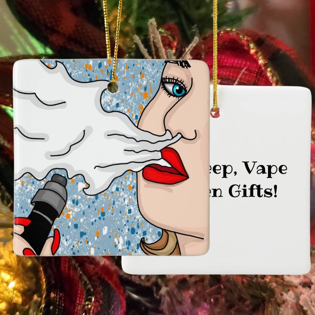 Retro Style Vaping Lady Weihnachten Keramikornament (Von Creator hochgeladen)