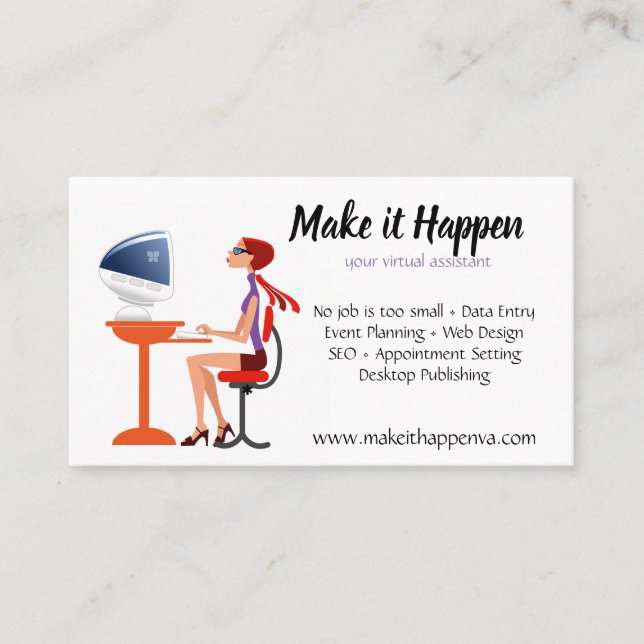 Retro Style Vector Virtual Assistant Business Card Terminkarte (Vorderseite)