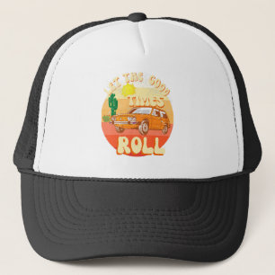 Retro style vintage sunset and classic car truckerkappe