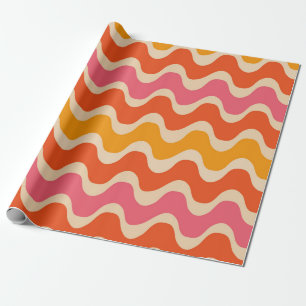 Retro Style Waves Muster in Rosa, Orange und Rot Geschenkpapier