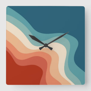 Retro style waves quadratische wanduhr