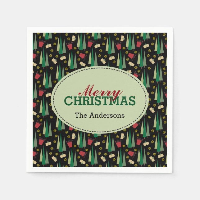 Retro Style Weihnachtsmuster, Personalisiert Serviette (Vorderseite)