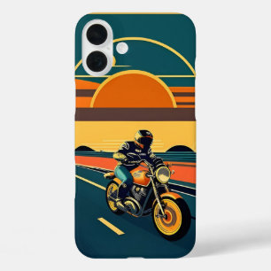 Retro-Styled Motorradfahrer im Landschaftlichen So iPhone 16 Plus Hülle