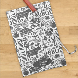 Retro Styled Typographic Barbecue Pattern Geschirrtuch