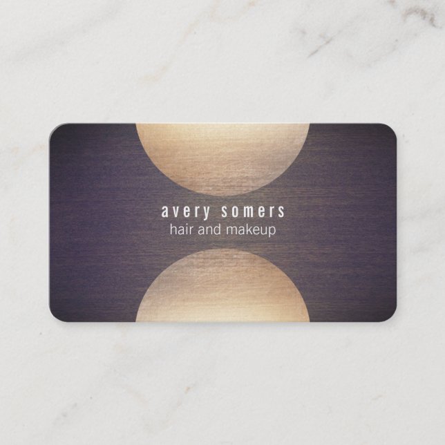 Retro Stylist Gold Circle und Holz Grain Look Ange Visitenkarte (Vorderseite)