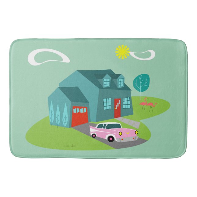 Retro Suburban House Bath Mat Badematte (Vorderseite)