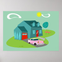 Retro Suburban House Poster