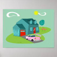 Retro Suburban House Poster