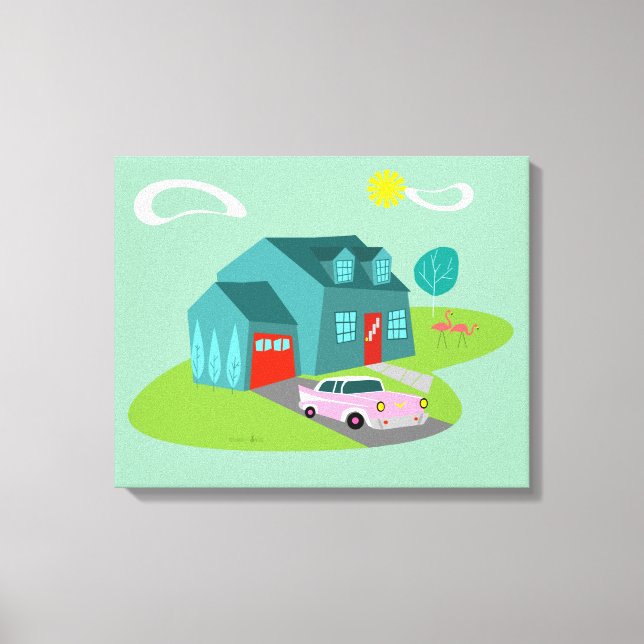 Retro Suburban House Stretched Canvas Print Leinwanddruck (Vorderseite)