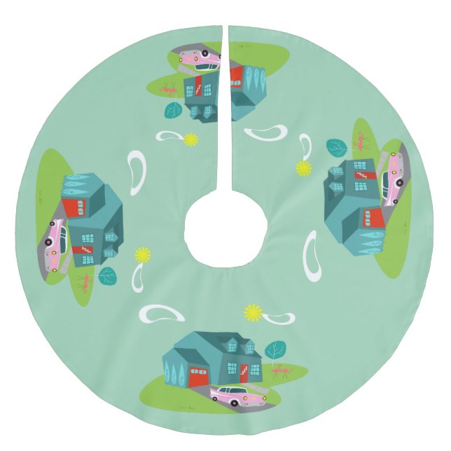 Retro Suburban House Weihnachtsbaumrock Polyester Weihnachtsbaumdecke (Vorderseite)