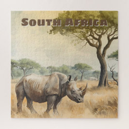 Retro südafrikanisches Nashorn Szenisch Puzzle
