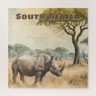 Retro südafrikanisches Nashorn Szenisch Puzzle