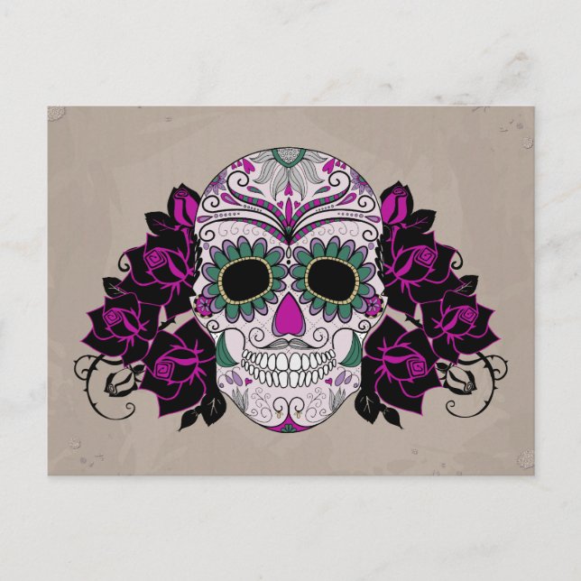 Retro Sugar Skull Postkarte (Vorderseite)