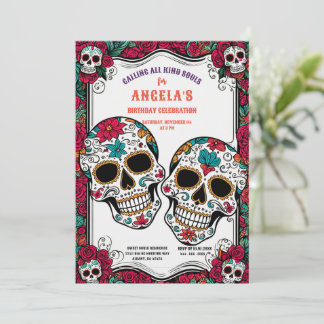 Retro Sugar Skulls Día de Los Muertos Geburtstag Einladung