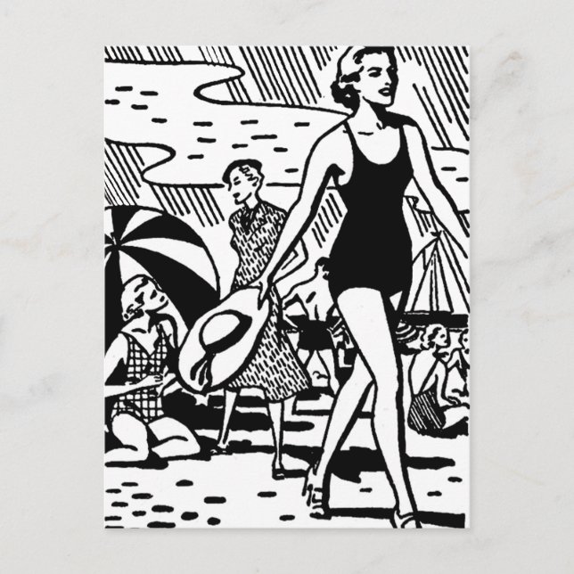 Retro Summer am Strand Postkarte (Vorderseite)