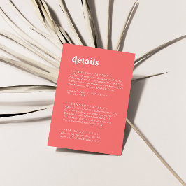 Retro Summer | Angaben zur Hochzeit in heißen Rosa Begleitkarte